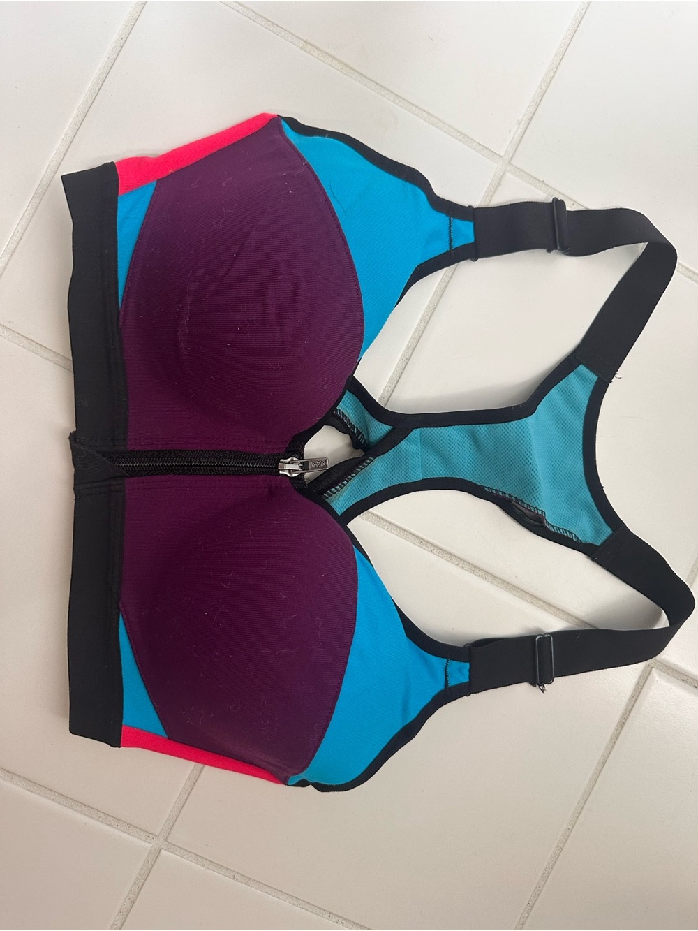 Victoria's Secret Colorblock Front-Zip Sports Bra - Purple, Blue, Pink
